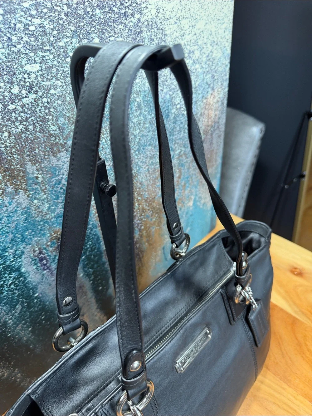 Coach Classic 2012 Black Leather Gallery East West Tote Bag